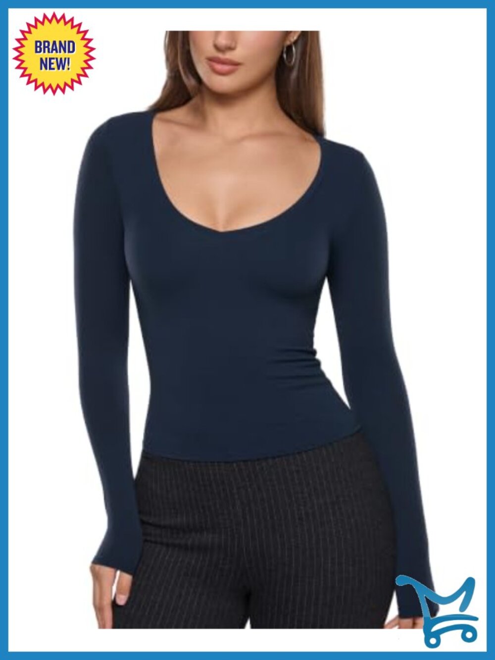 Women's Long Sleeve V Neck T-Shirt Slim Fit Stretch Polyamide Elastane